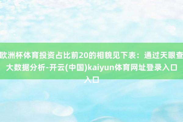 欧洲杯体育投资占比前20的相貌见下表：通过天眼查大数据分析-开云(中国)kaiyun体育网址登录入口